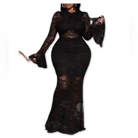 Black Lace Mermaid Fish Tail Formal Dress - Picture 7 of 11